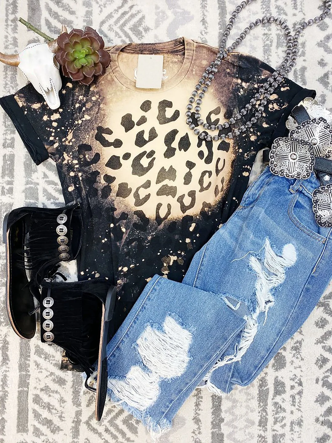 West Styles/cows Short Sleeve Leopard Printed Shirts & Tops