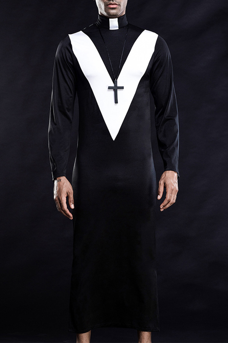 Halloween Priest Costume Long Sleeve High Neck Slim-Fit Robe