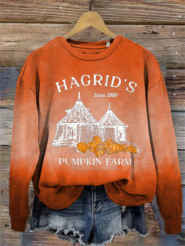 Women's Halloween Hagrid's Pumpkin Farm Print Sweatshirt