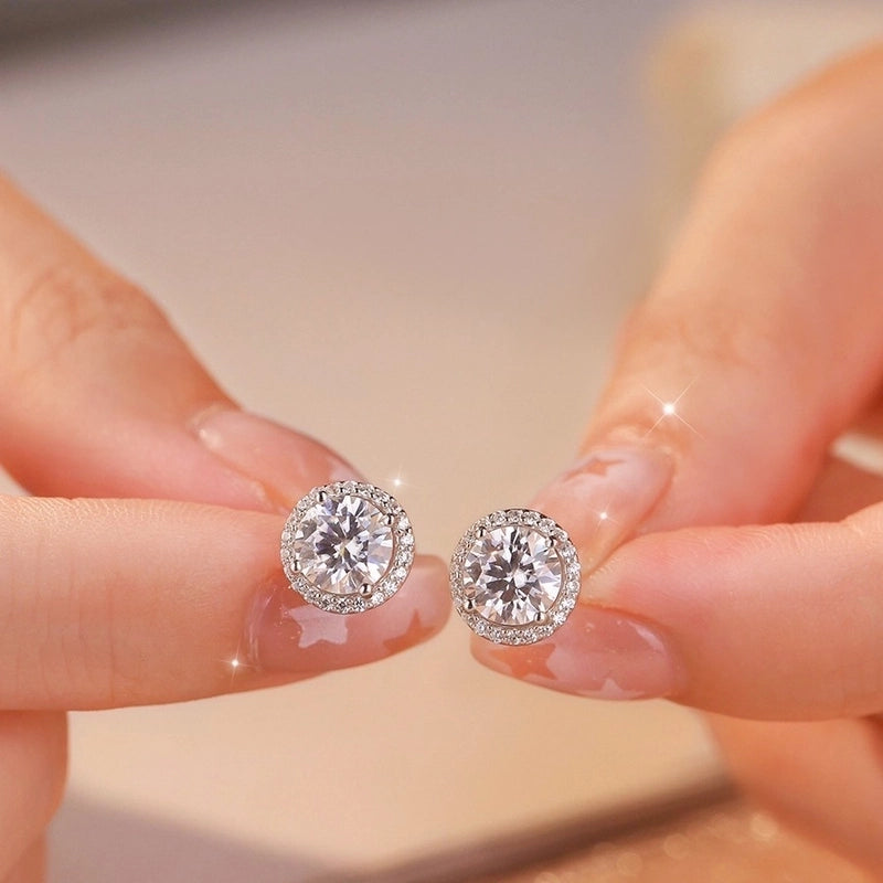 1 Pair 925 Sterling Silver Moissanite Geometric Ear Studs