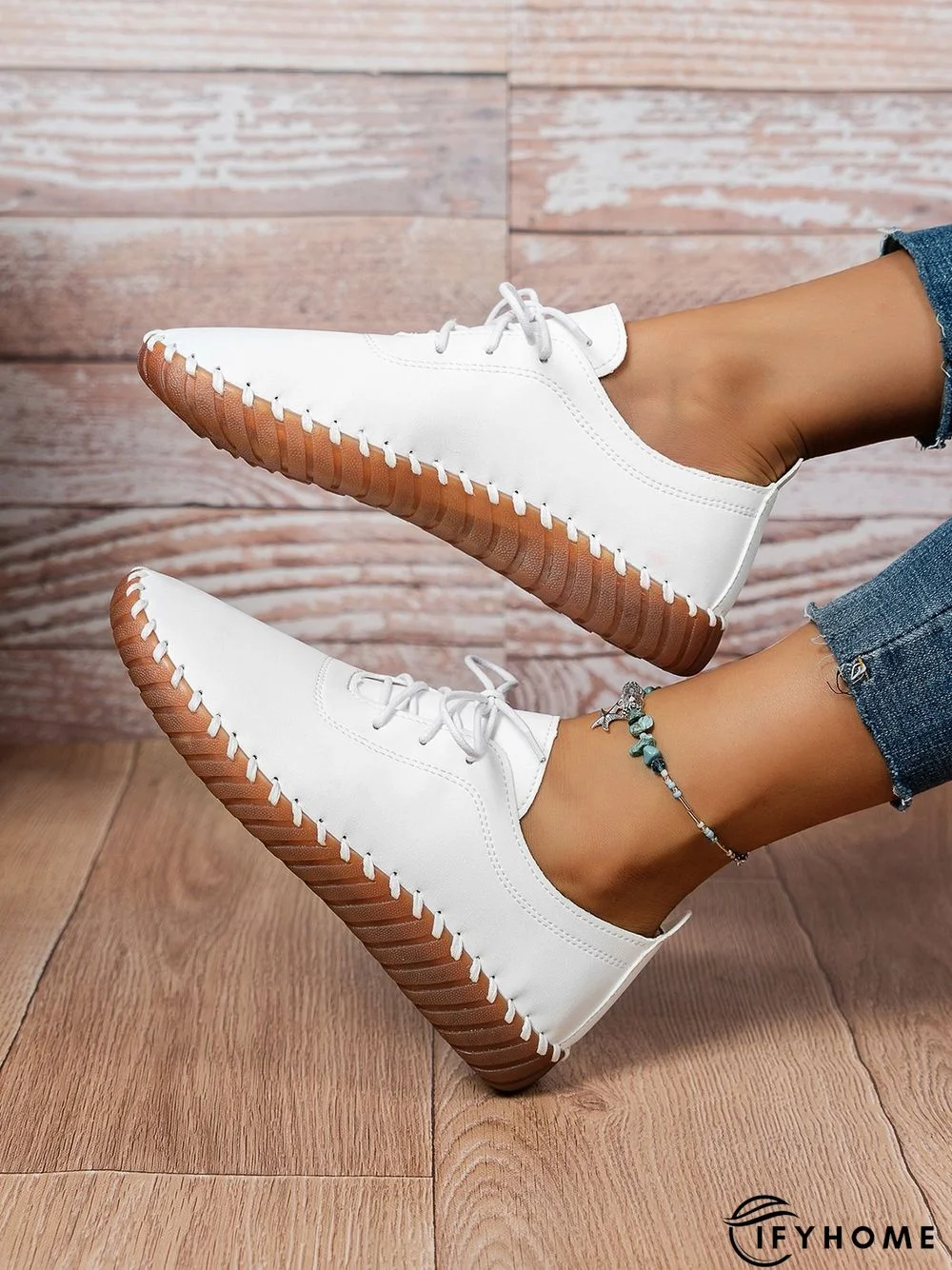Casual Plain Lace-Up Flat Shoes | IFYHOME