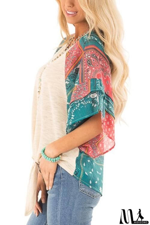 MidiSono - Paisley Bat Sleeve Knot Loose Blouse