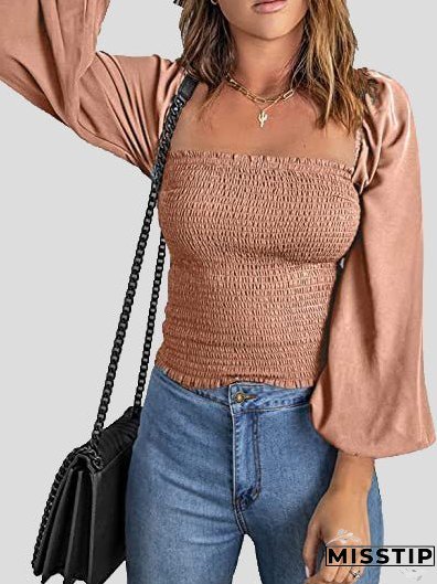 Blouses Square Neck Long Sleeves Slim Blouse for Women