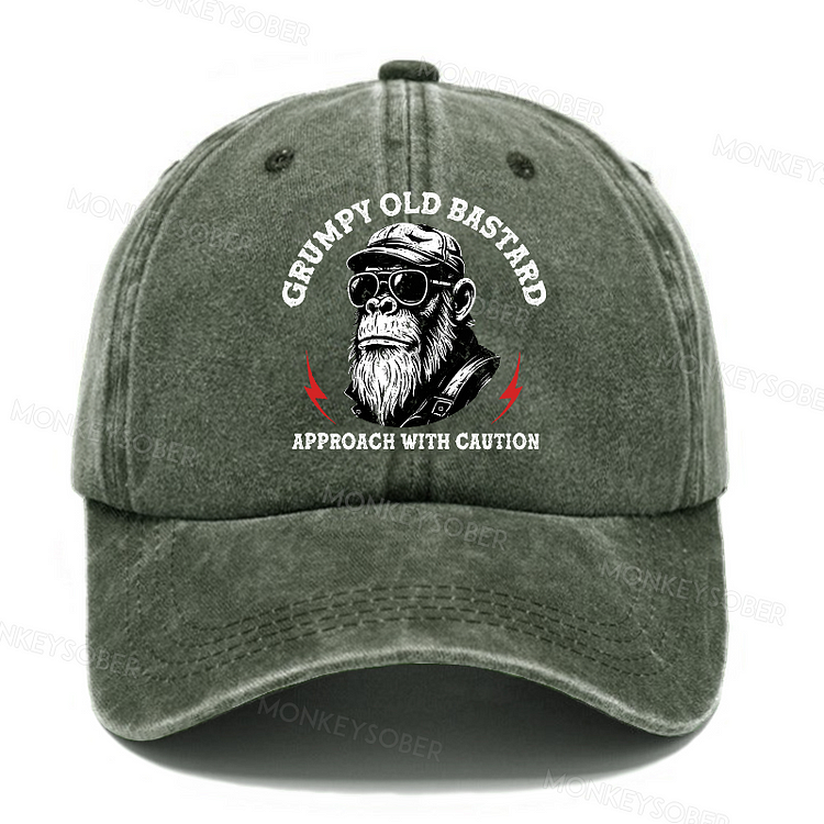 Grumpy Old Bastard Approach With Caution Washed Baseball Caps