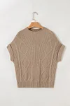 Women&lsquo;s Elegant Textured Knit High Neck Sweater Short Sleeve Shirt