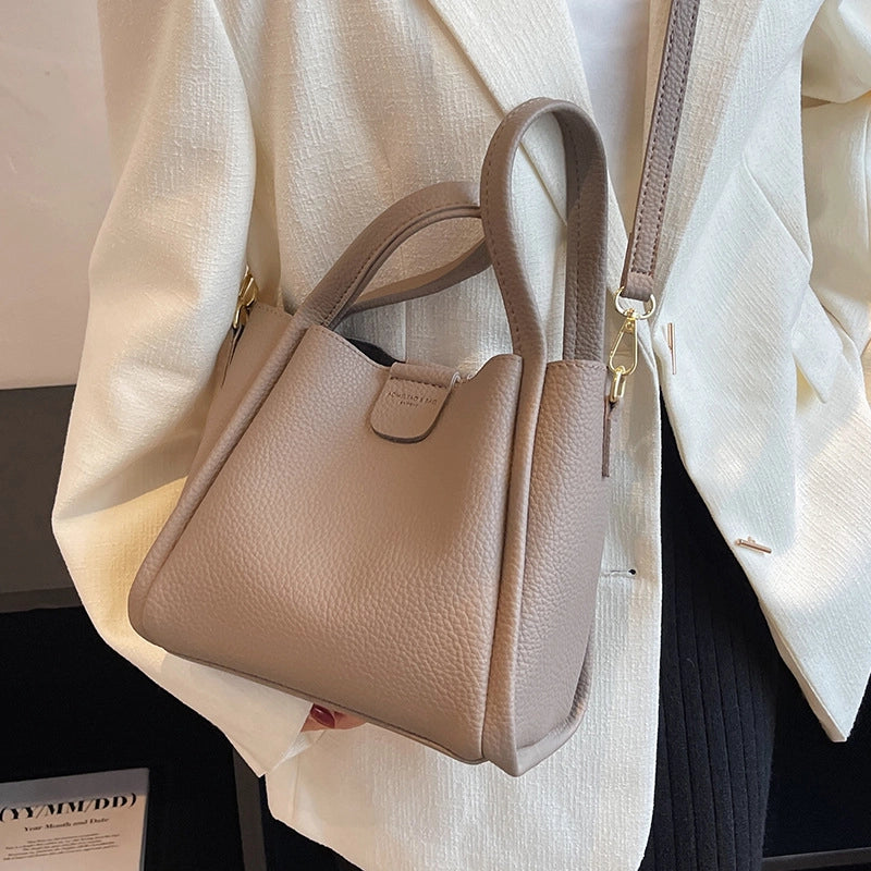 Women’s Medium Pu Leather Solid Color Streetwear Bucket Magnetic Buckle Shoulder Bag Handbag Crossbody Bag