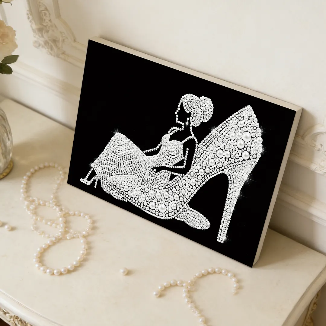 DIY Girl In High Heels Pearl Painting Art Kits with Frame 7.87x11.81in Pearl Gem Paintings Picture Arts Craft for Adults Beginners Home Wall Decor