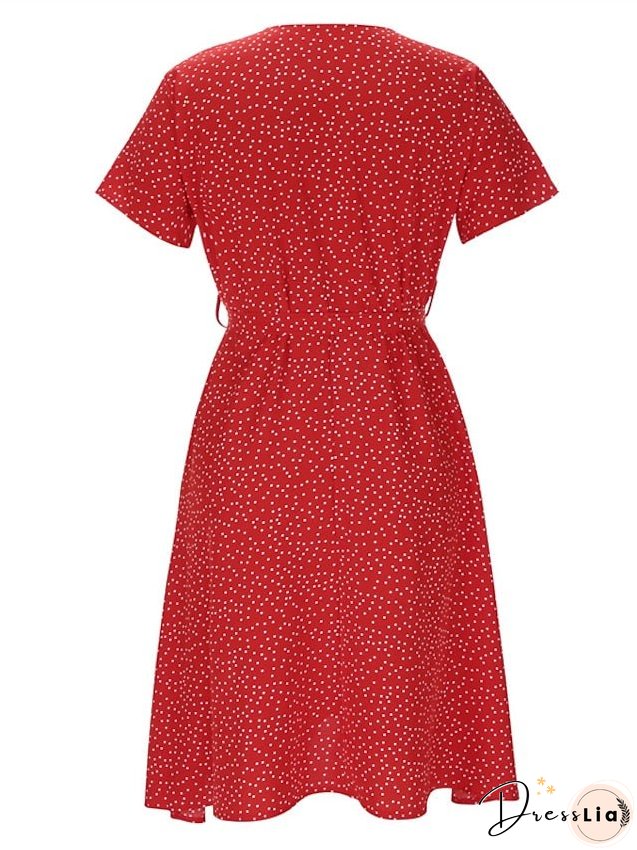 Casual Dress Swing Dress Floral Dress Midi Dress Black Wine Red Short Sleeve Ditsy Floral Print Summer Spring V Neck Fashion Vacation Loose Fit S M L XL XXL 3XL for Women