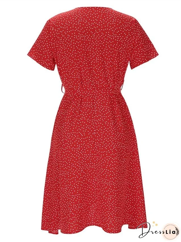 Casual Dress Swing Dress Floral Dress Midi Dress Black Wine Red Short Sleeve Ditsy Floral Print Summer Spring V Neck Fashion Vacation Loose Fit S M L XL XXL 3XL for Women