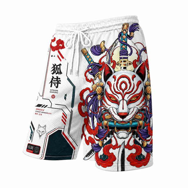 Techwear Kitsune Samurai Athletic Shorts