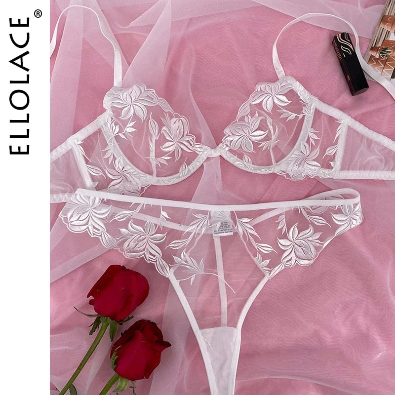 Ellolace Womens Underwear Sexy Lingerie Underwear Set Erotic Lingerie Set White Sexy Bra Set 