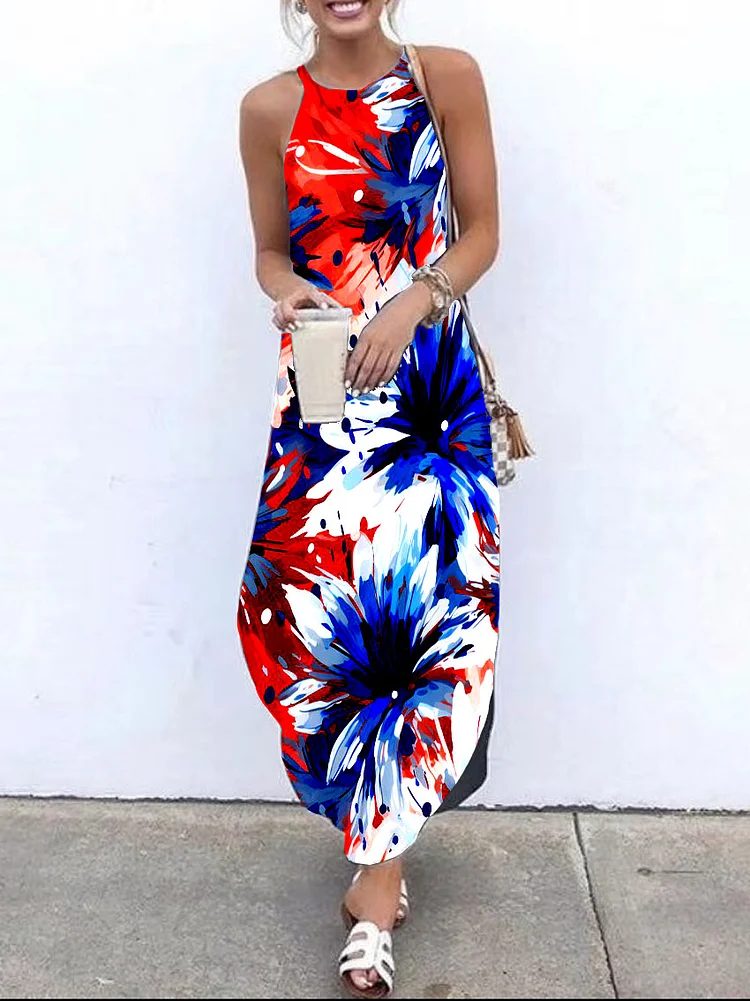 Women's Independence Day Themed Flower Print Dress