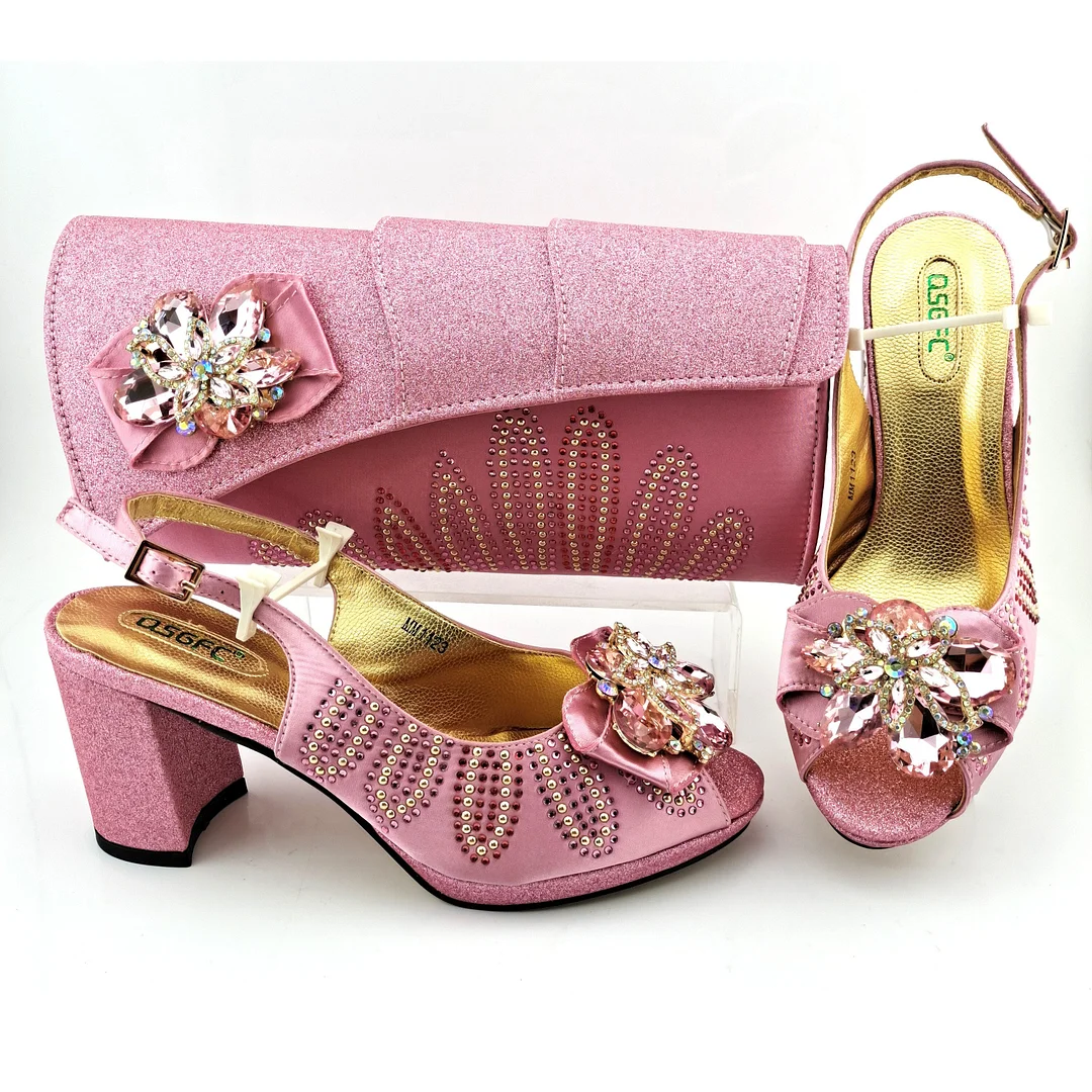 Wine Color Ladies Italian design Shoes and Bag Set Decorated with Rhinestones Shoes and Matching Bags Party Super high heel