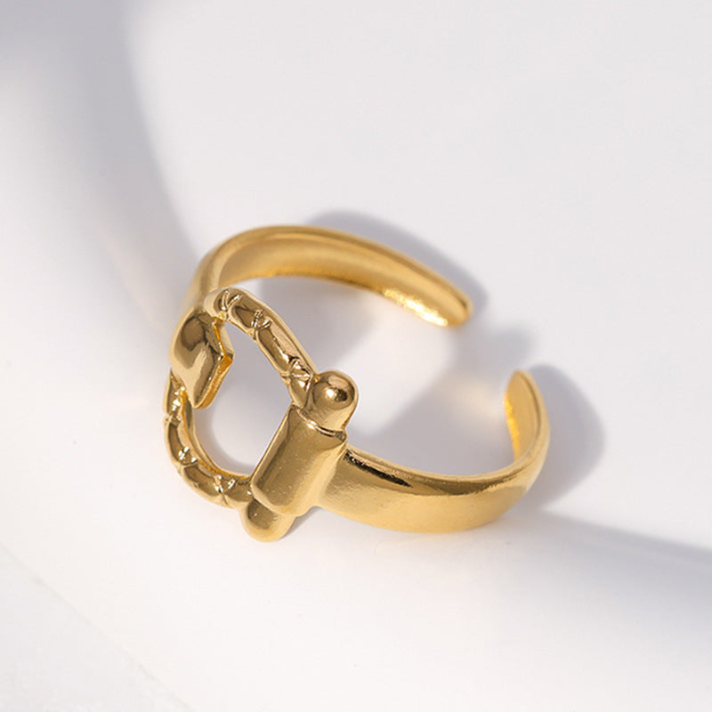 Women Minimalist Stripe Ellipse Leaf Stainless Steel Rings