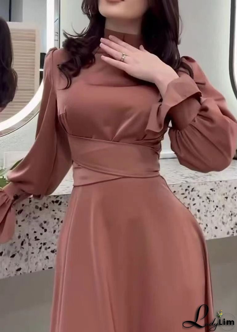 2024 Autumn Elegant Waist Cinching Silk Long Dress