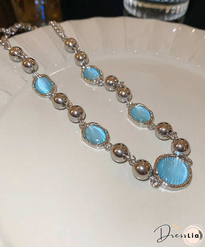 Original Design Blue Alloy Resin Crystal Tassel Princess Necklace