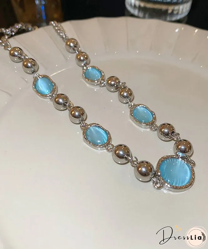 Original Design Blue Alloy Resin Crystal Tassel Princess Necklace