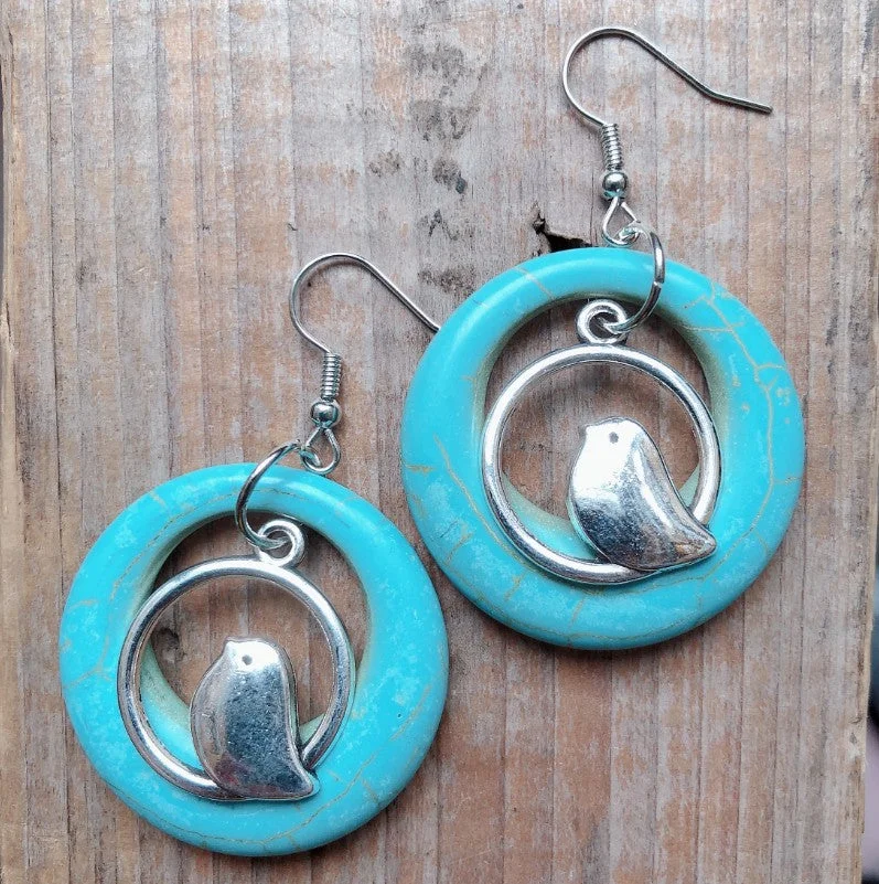 Vintage Bird Nest Turquoise Earrings