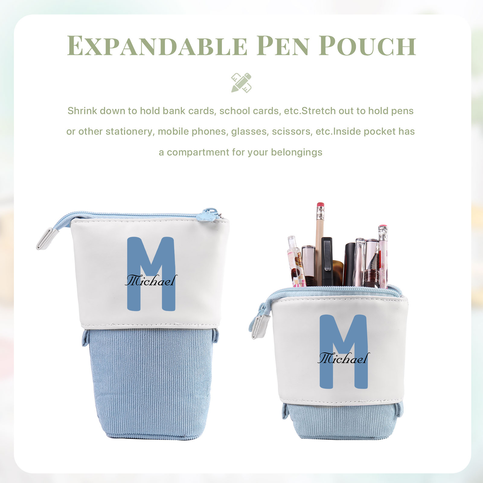 Personalised Pencil Case Custom Name & Letter Pen Pouch Canvas PU Leather Back To School Gift for Kids-Jessemade AU