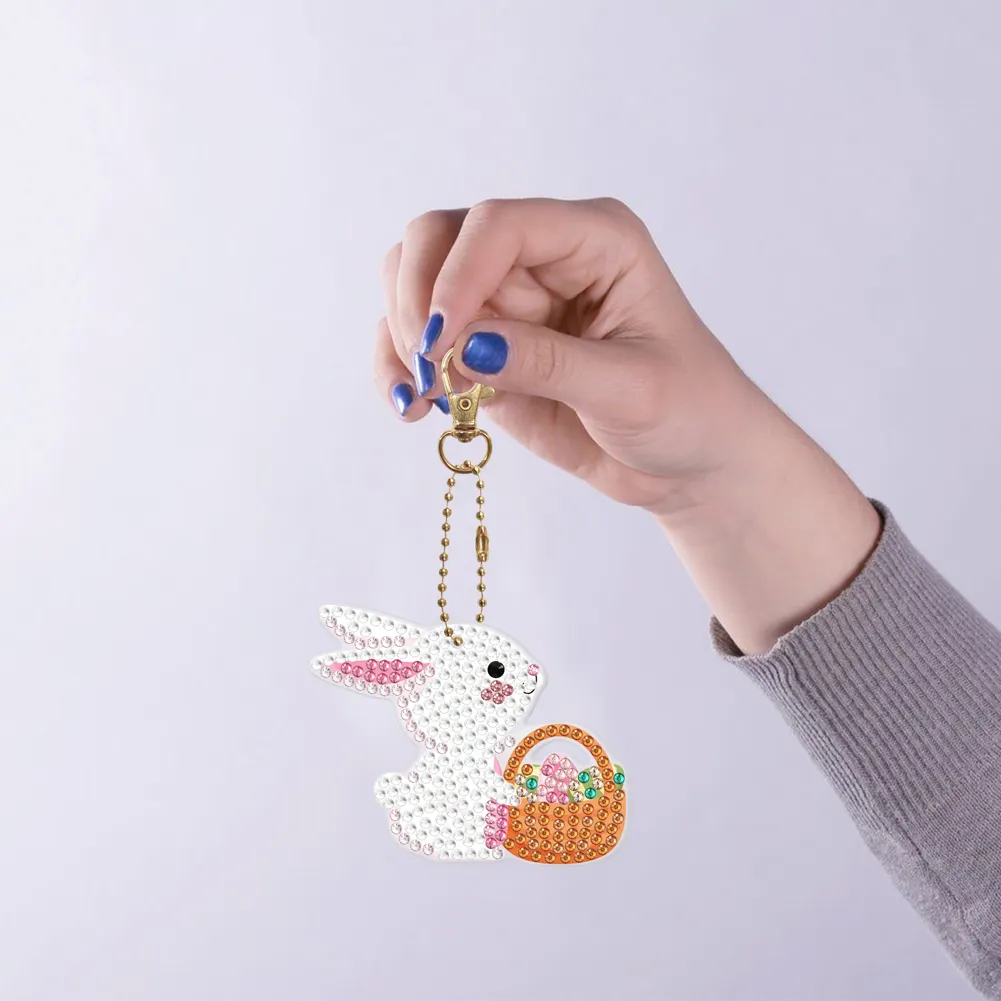 5pcs Diamond Painting Keyring Kits DIY Rabbit Keychain Bag Pendant(Double Sided)