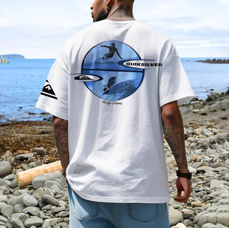 Unisex Quiksilver Surf Beach Loose Short Sleeve Oversized T-Shirt / [blueesa] /