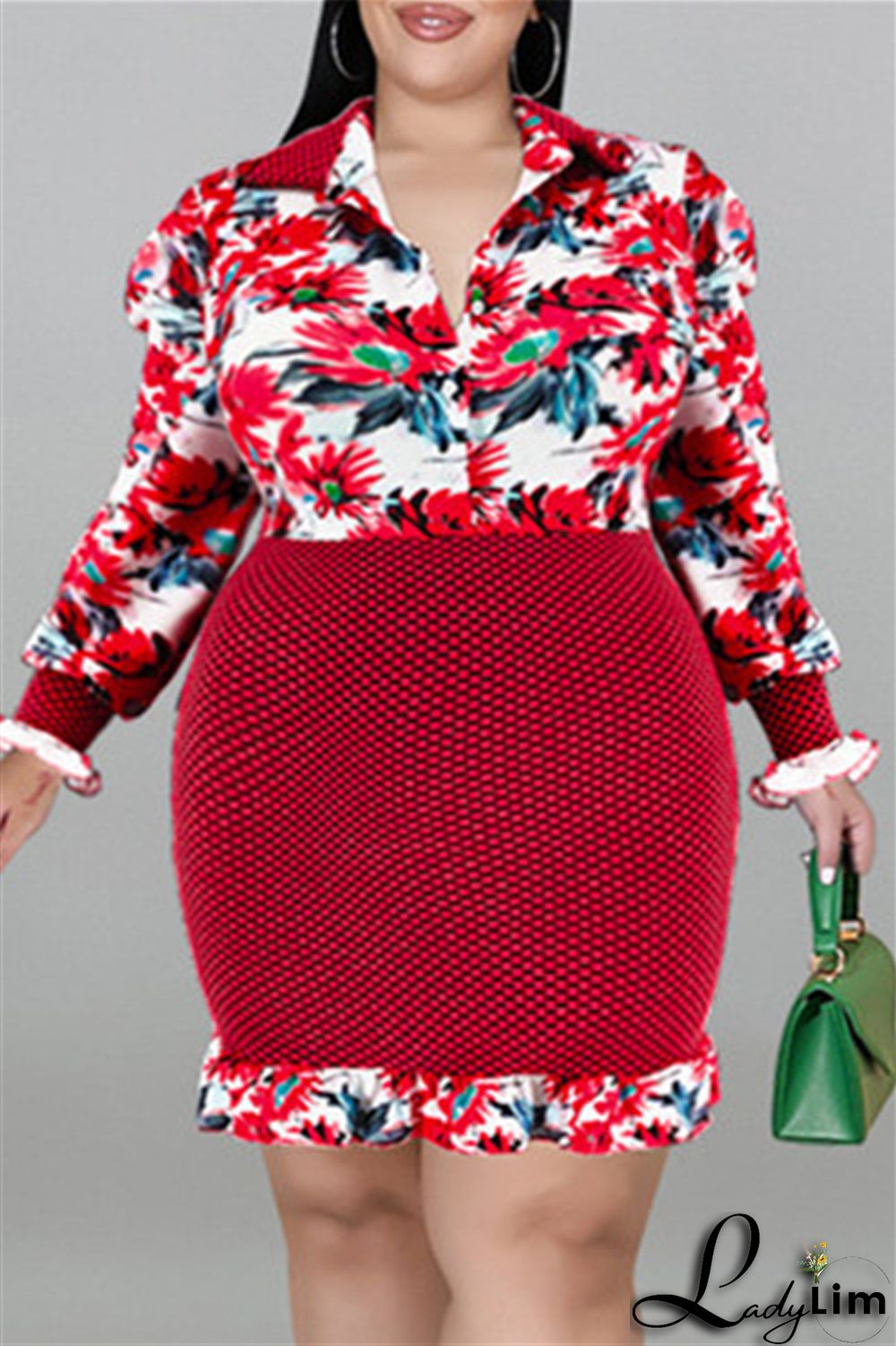 Purple Fashion Casual Print Patchwork Turndown Collar Long Sleeve Dresses