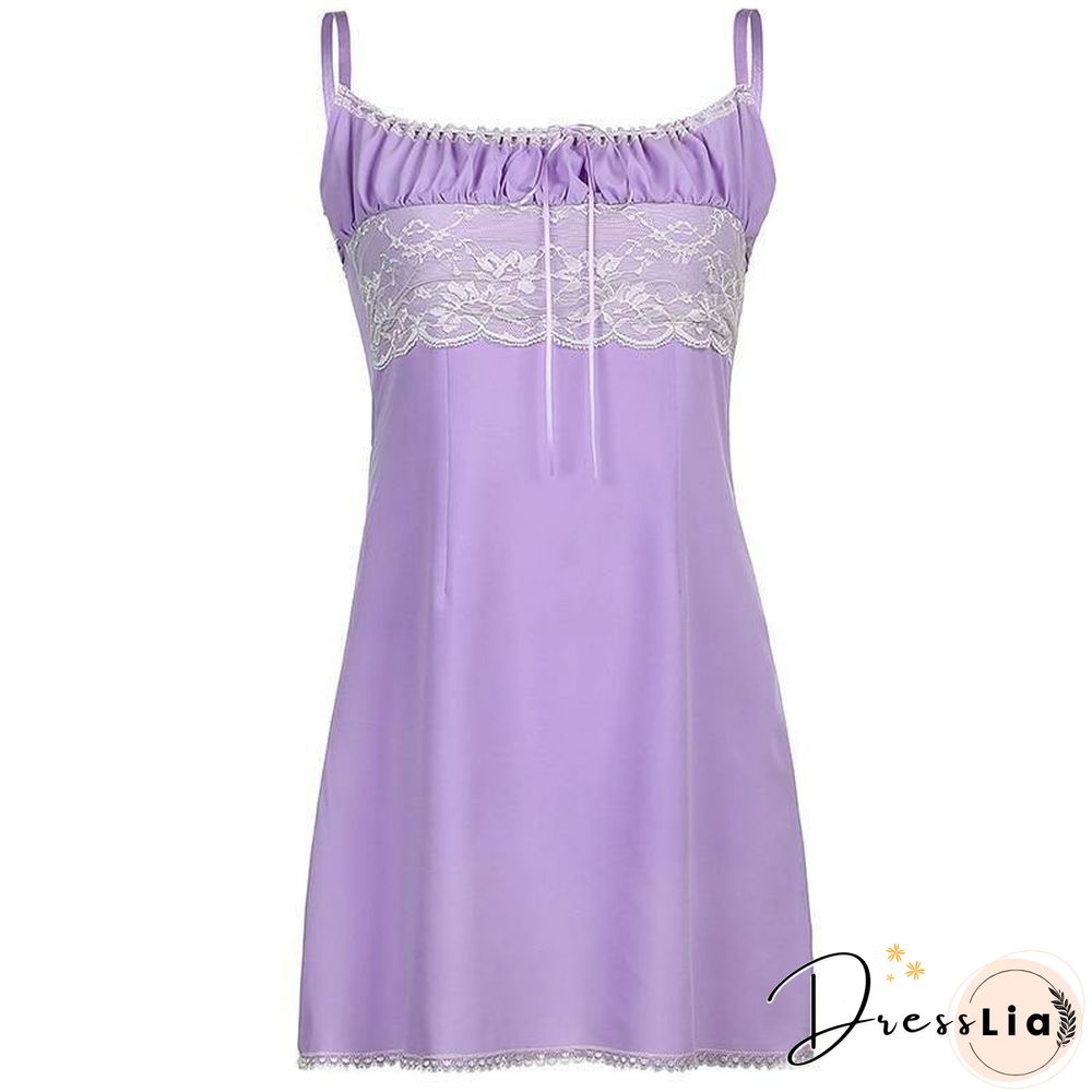 Sweetown Aesthetic Purple Party Dress Women Lace Chiffon Cute Sleeveless Sexy Mini Dresses Lace Up Kawaii E Girl Clothes