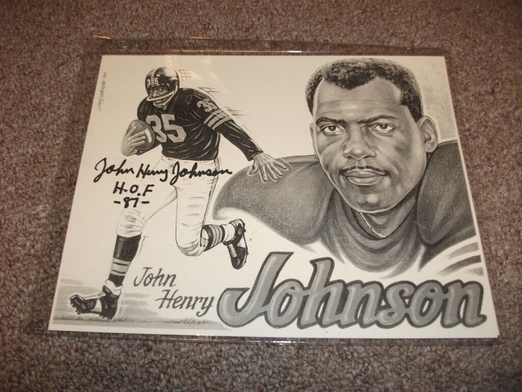 John Henry Johnson Signed 8x10 Football HOF Litho Photo Poster painting