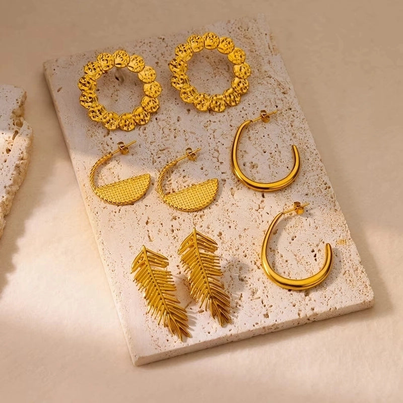 1 Pair IG Style Minimalist Leaf 304 Stainless Steel 18K Gold Plated Earrings