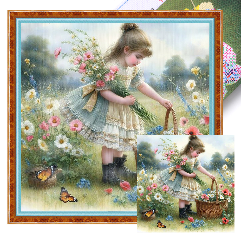 Cute girl Full 11CT Pre-stamped Canvas(40*40cm) Cross Stitch