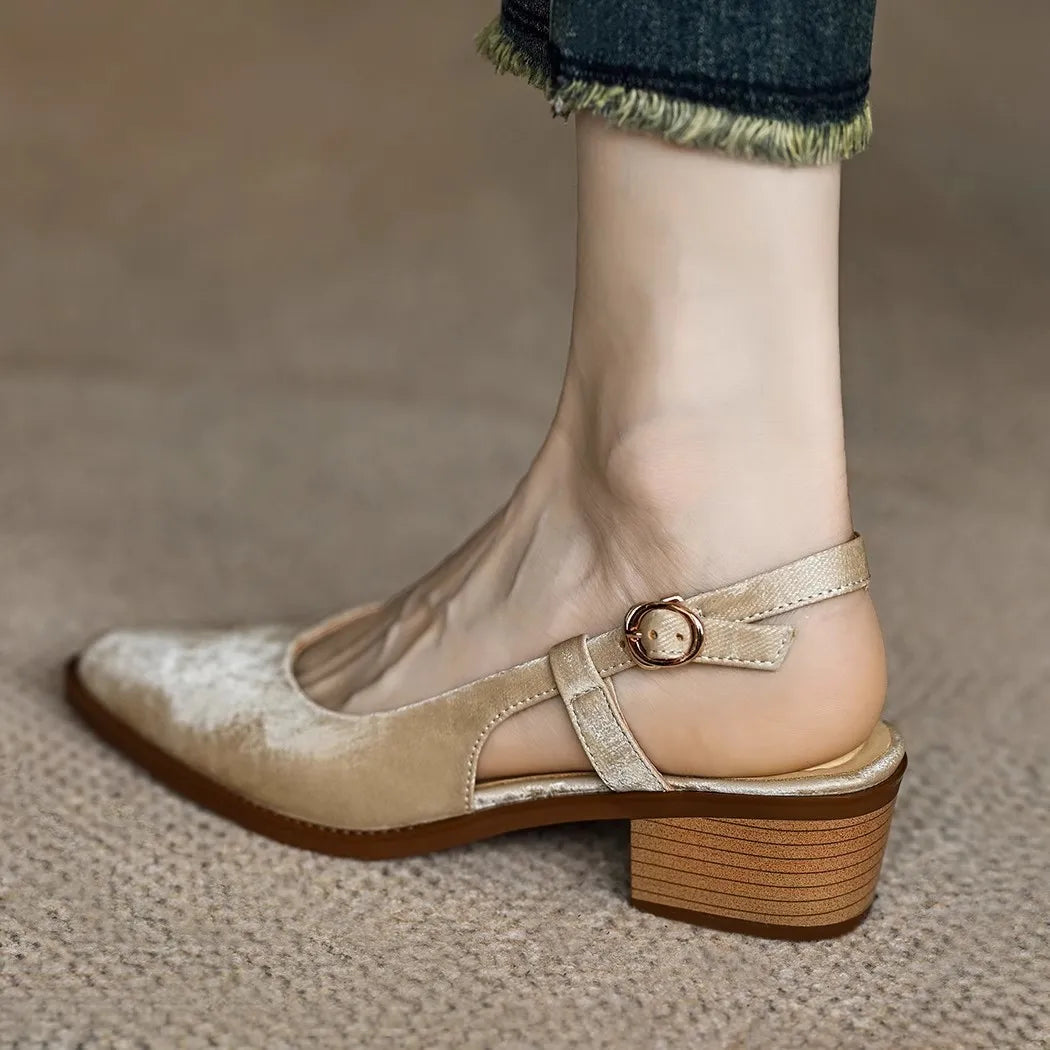 Women's Retro Sandals Summer Closed Toe Women Chic Sandal Chunky Heels Pumps Slingbacks Ladies Shoes Sandalias De Mujer Aiertu