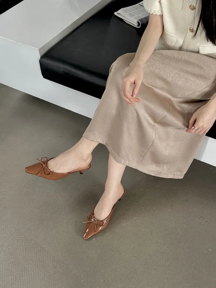 Brownm Brownm New Fall 2024 Dress With Low Heel Bow And Half Slippers