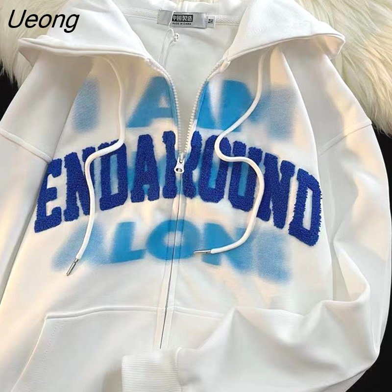 Ueong retro hiphop flocking cardigan hooded sweater men and women early autumn loose ins lazy wind thin coat hoodies