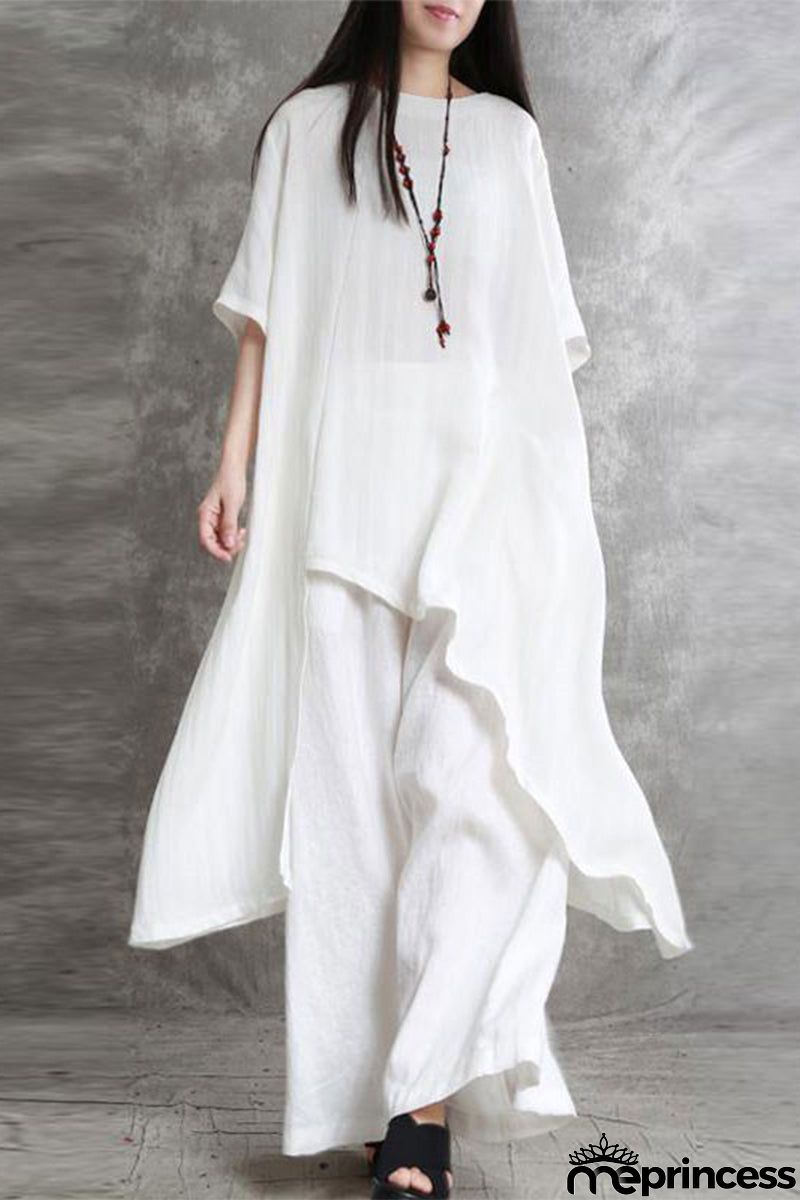 Casual Solid Pocket Asymmetrical O Neck Two Pieces