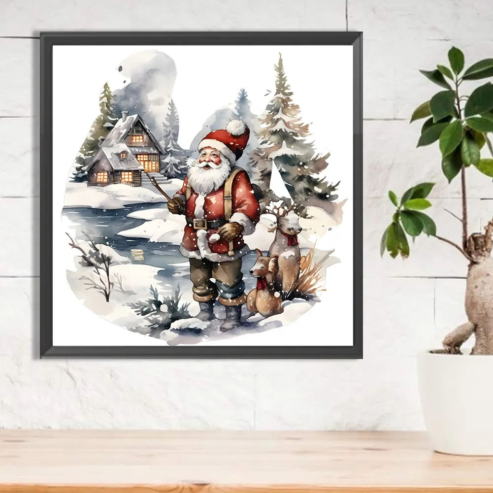 Diamond Painting - Full Round Drill - Santa in The Snow(Canvas|30*30cm)