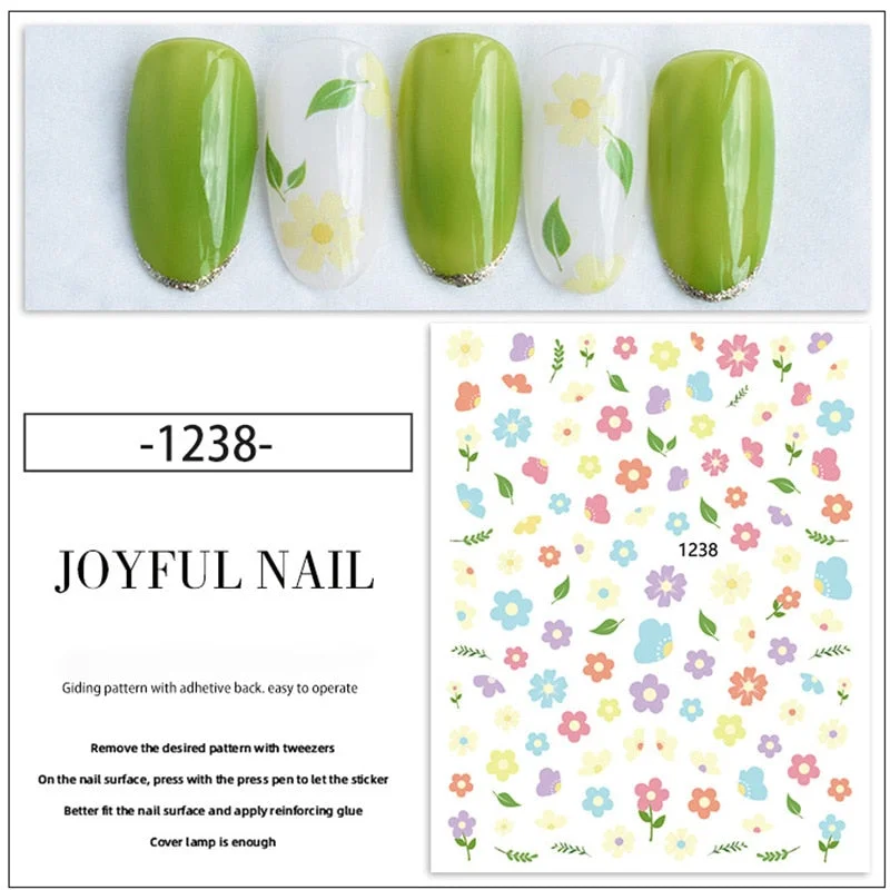 Beautizon Cute Image Flowers Leaves Cactus Nail Sticker 3D Engraved Nail Art Decorations Nail Decals Design