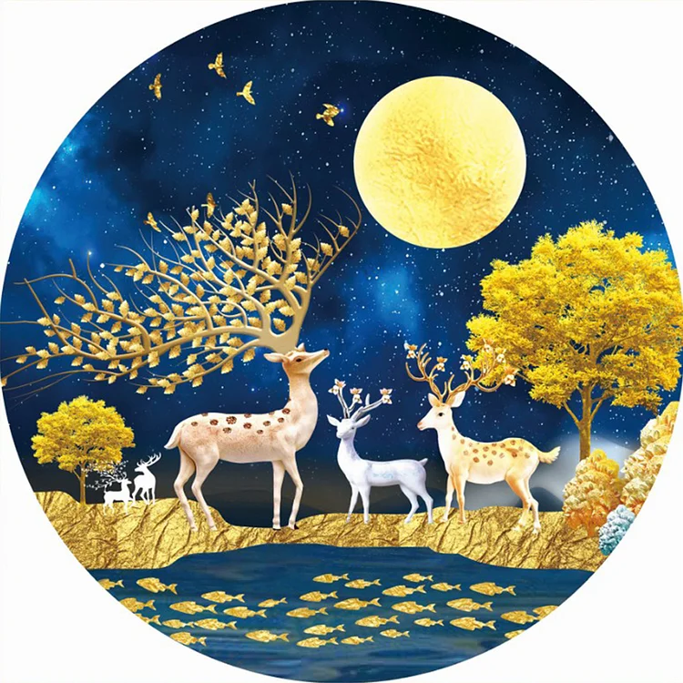 【Mona Lisa Brand】Wealth Deers 11CT Stamped Cross Stitch 50*50CM