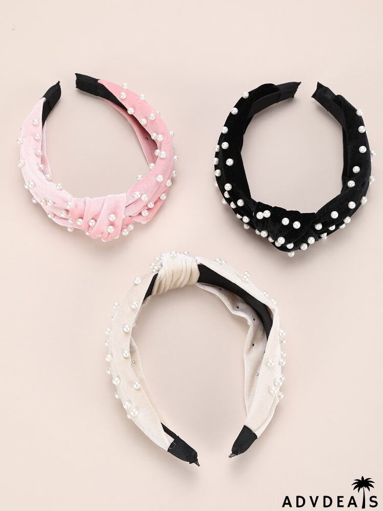 3pcs Faux Pearl Decor Hair Hoop