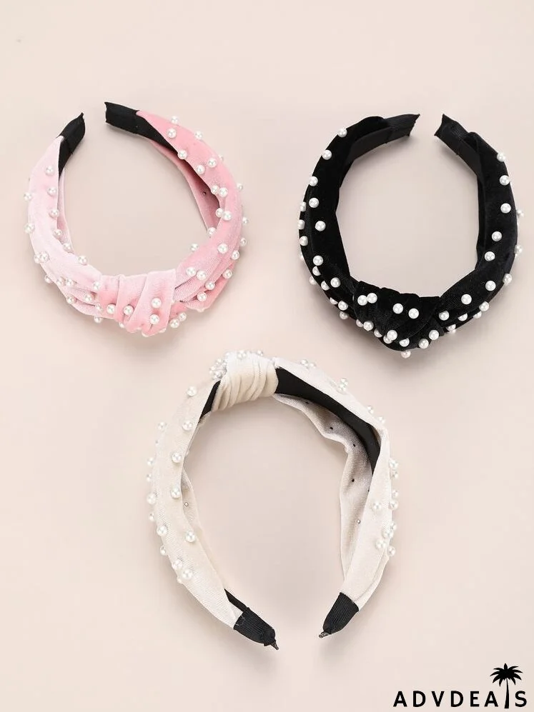 3pcs Faux Pearl Decor Hair Hoop
