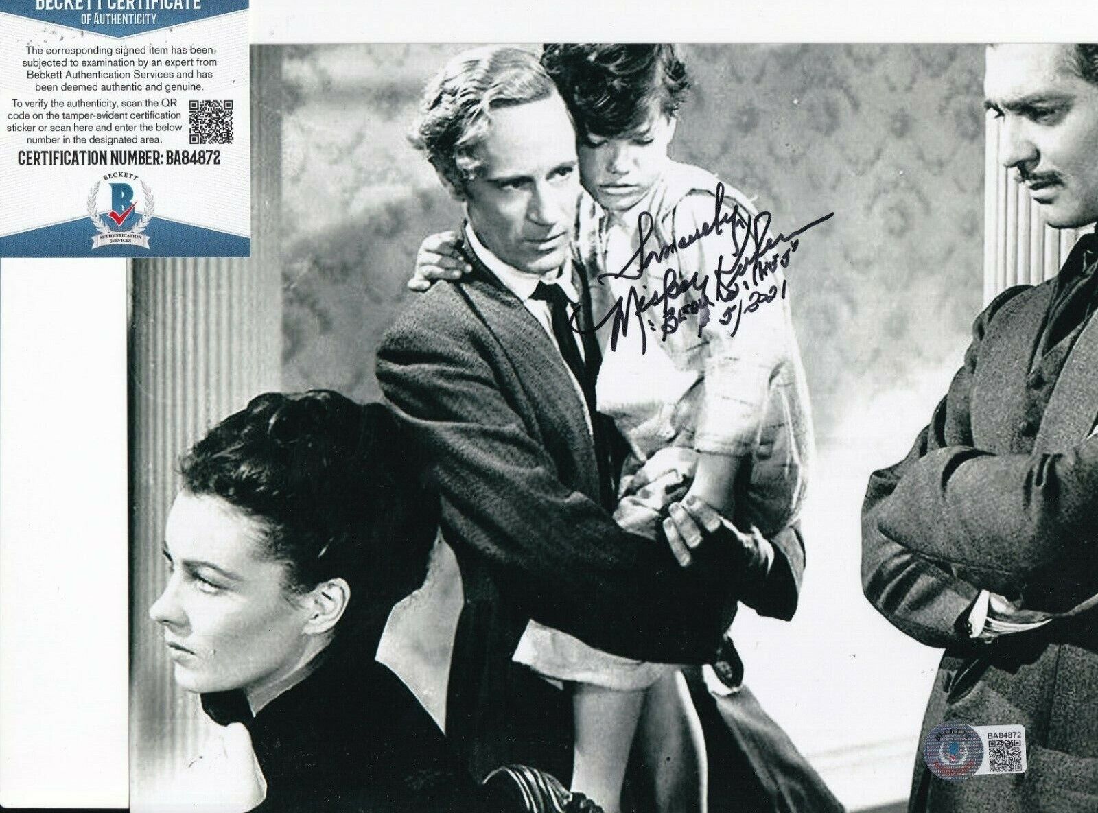 MICKEY KUHN signed (GONE WITH THE WIND) Beau 8X10 Photo Poster painting BECKETT BAS BB84872