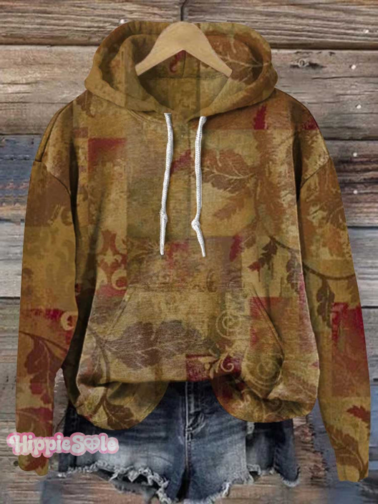 Retro Ethnic Pattern Casual Hoodie Sweatshirt Multicolor / S