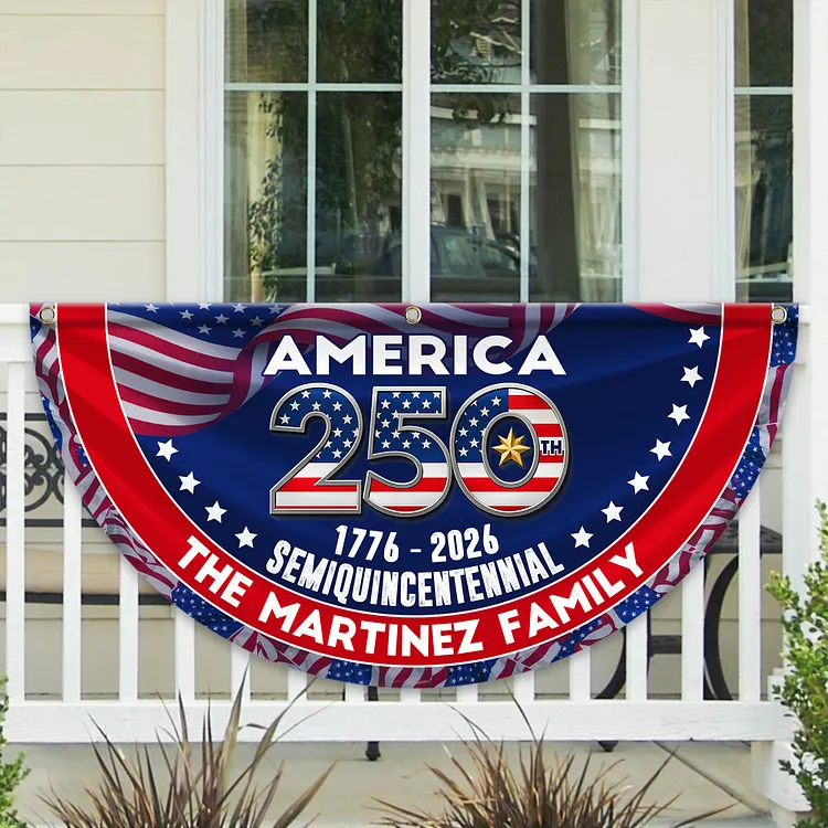 Personalized 250 Years of Freedom America Flag Custom Family Name America 250 1776&ndash;2026 Semiquincentennial Non-Pleated Fan Flag