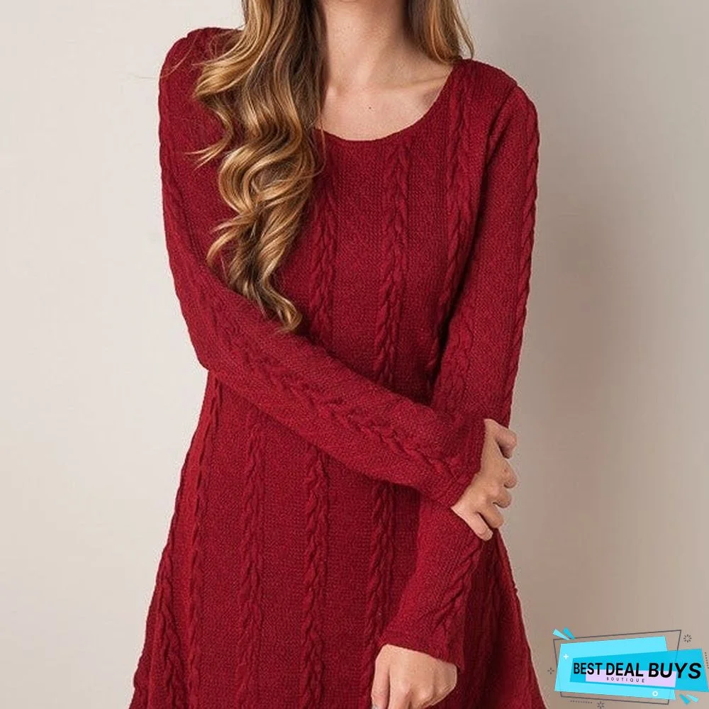 Knitted Round Neck Long Sleeve Dress