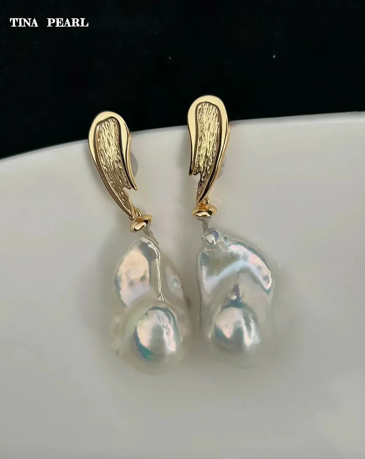 2026 TINA Jewelry Freshwater pearl oil painting brushstroke Baroque earrings