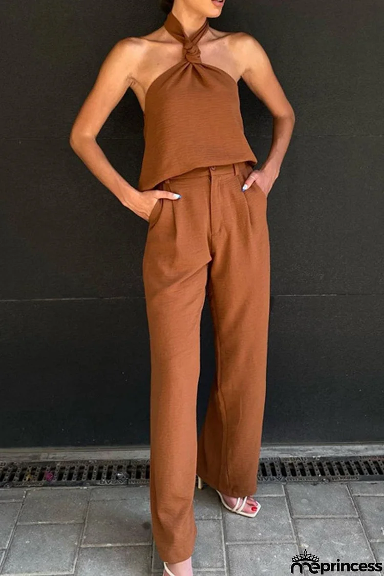 Halter Backless Tops High Waist Long Pants Set