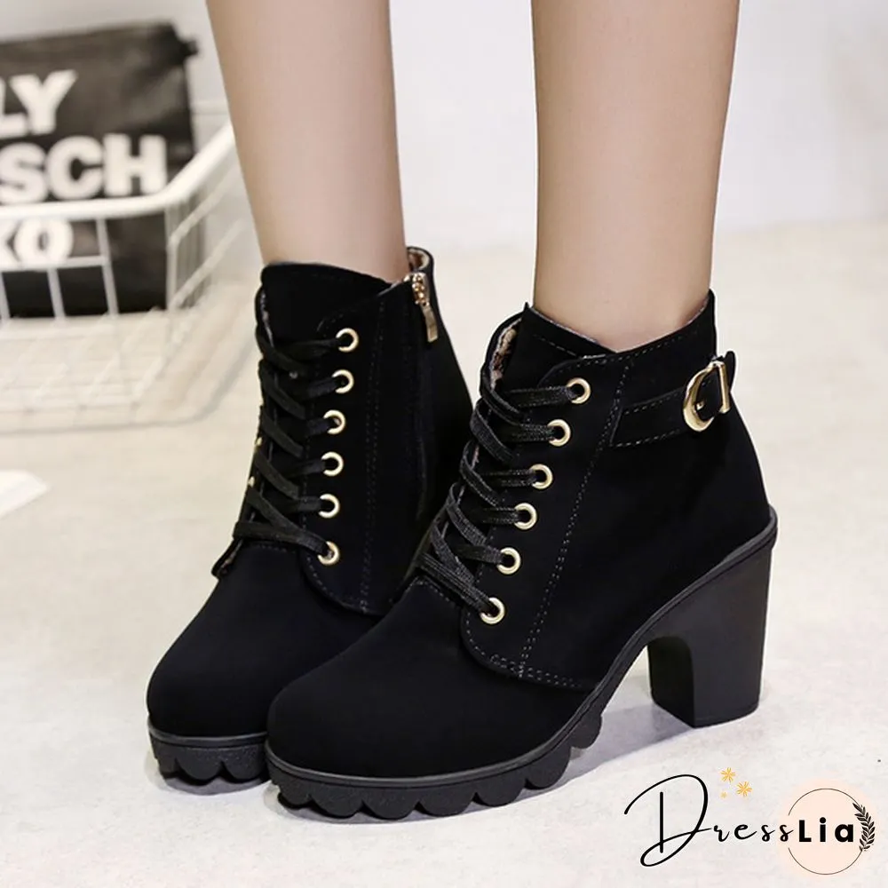 LSKJ Women Heel Short Boots Ankle Warm Short Boots Female Boots