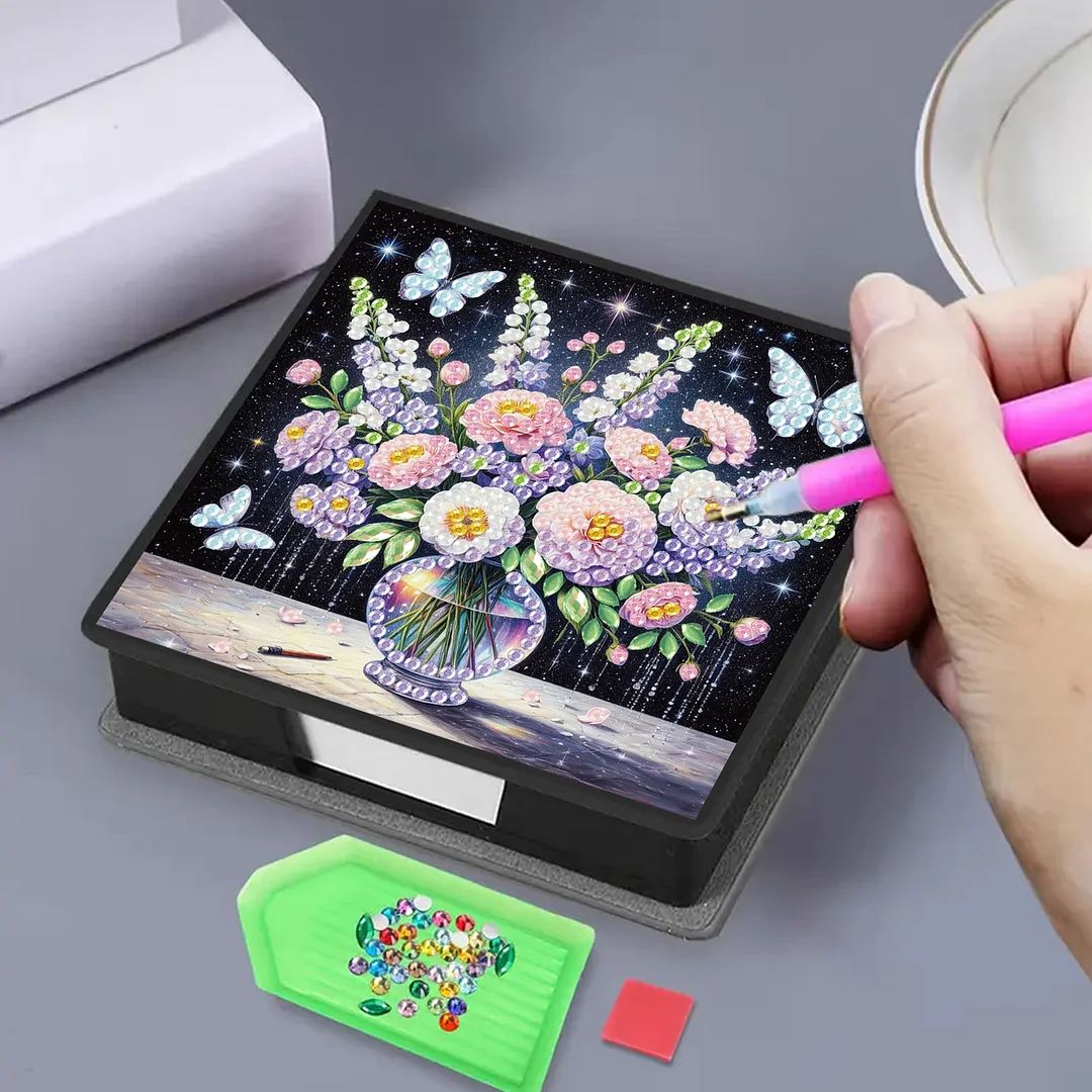 Bouquets PU DIY 5D Diamond Painting Note Box with 160 Sheets for Office Home