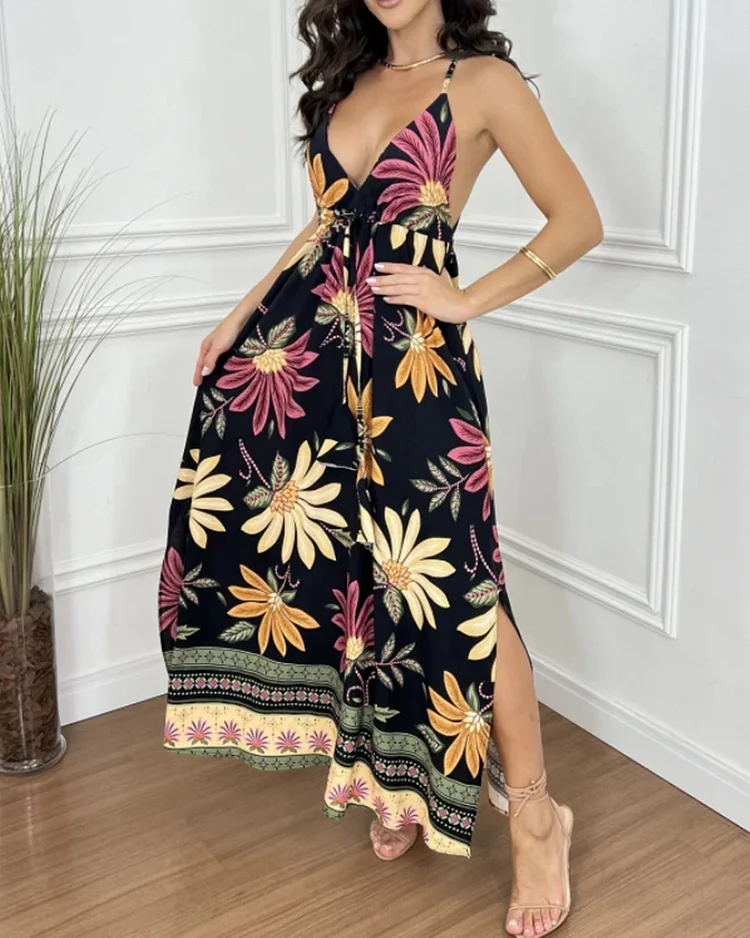 Women's printed suspender holiday dress