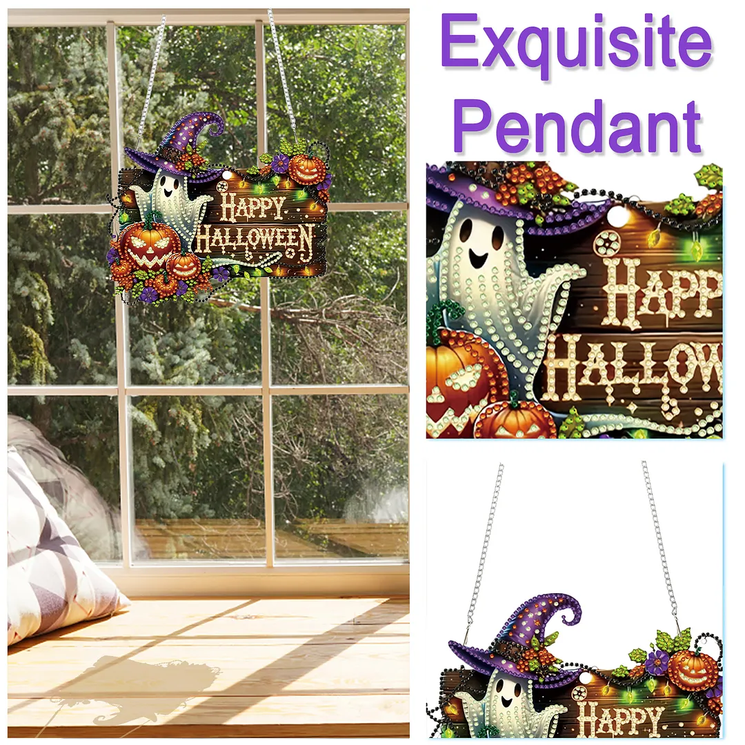 Halloween Pumpkin Ghost 2D Flat DIY Diamond Painting Pendant for Wall Decor