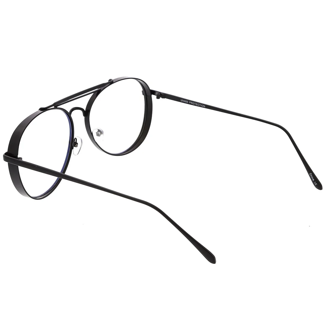 Oversize Metal Aviator Eyeglasses With Triple Crossbar Side Cover Clear Flat Lens 60mm